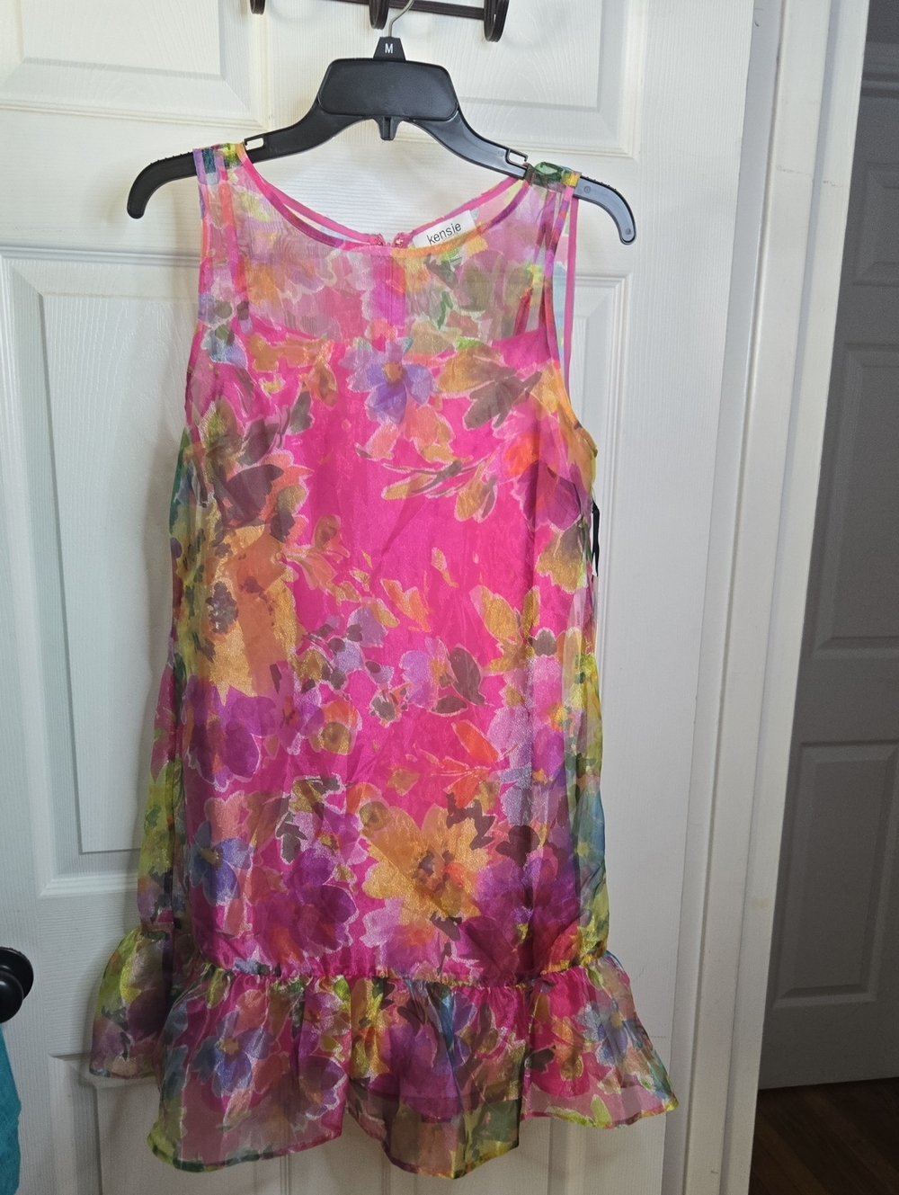 kensie Pink Floral Chiffon Dress